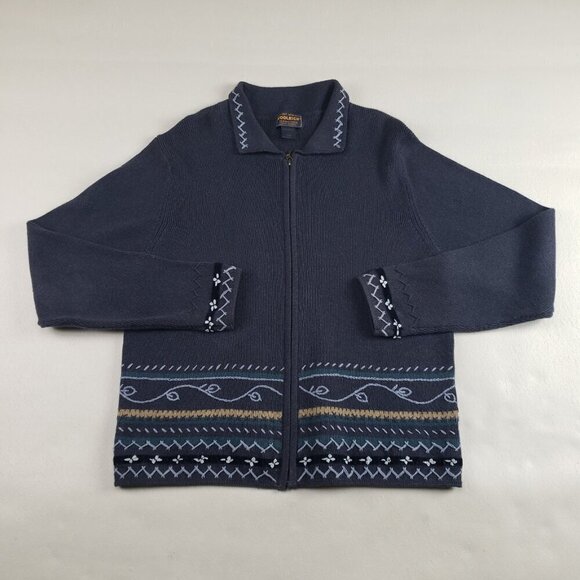 Woolrich Sweaters - Vintage Woolrich Embroidered Sweater Women Large Blue Full Zip Cardigan Grandma